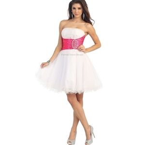 NWT JJ’S House Dress Babydoll Prom Gown Strass Organza Strapless Ruched Size S